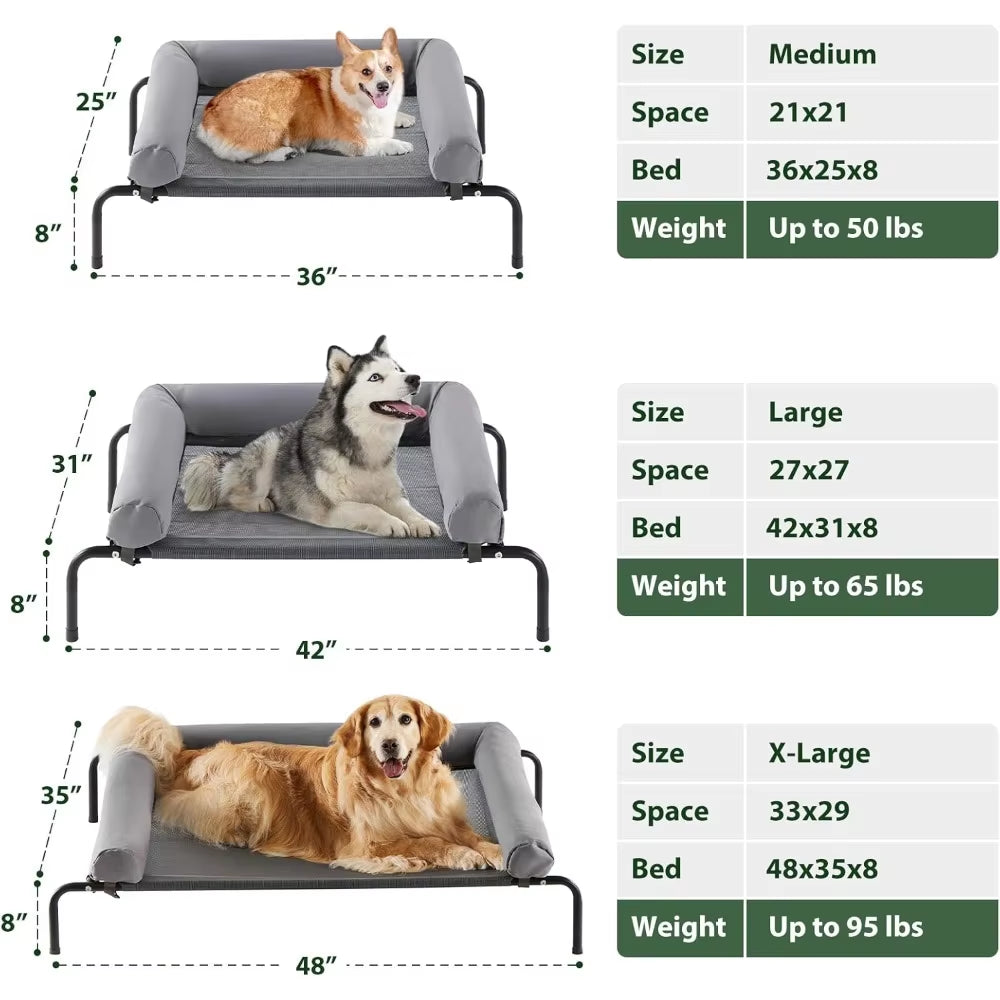 43"Lx31"Wx8"Th Dog Bed with Breathable Mesh, Skid-Resistant Feet, Cooling Chew Proof Portable Pet Cot, Elevated Large Dog Bed